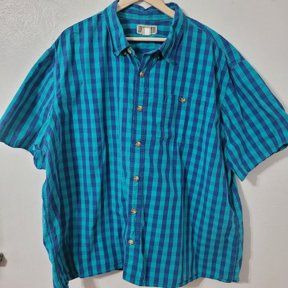 Duluth Trading Co Teal and Navy Checkered Button Down Shirt
